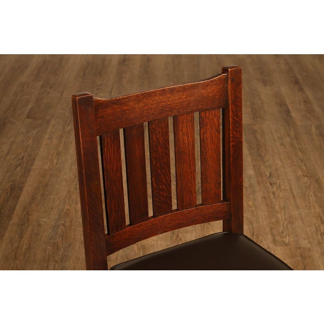 Brown L&JG Stickley Antique Set Of Six U-Back Oak Dining Chairs Model #820 For Sale - Image 8 of 18