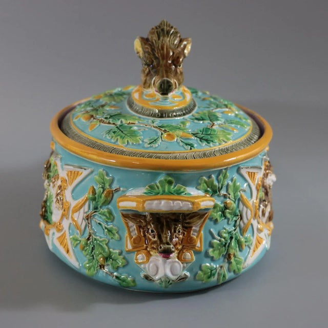 Victorian 19th Century George Jones Majolica Wild Boar Game Pie Dish For Sale - Image 3 of 13
