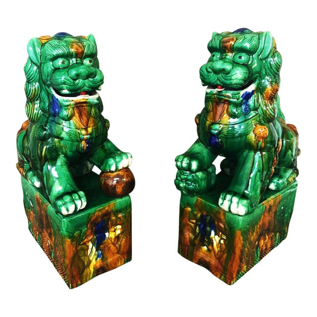 Green Vintage Glazed Foo Dogs A Pair Chairish