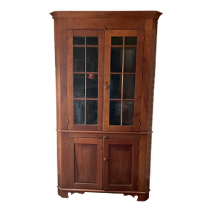 American Circa 1800’s Cherry Corner Cabinet With Original Wavey Glass Doors