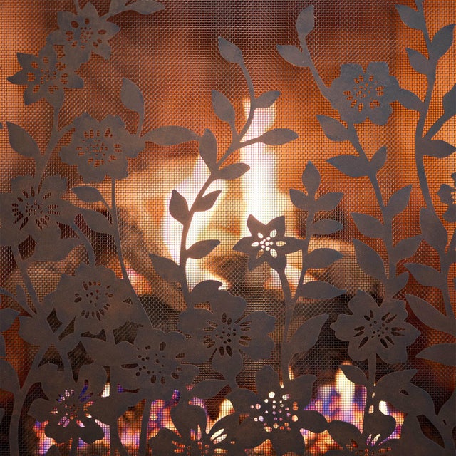 Brilliant Gold Lacey Floral Fireplace Screen For Sale - Image 10 of 11