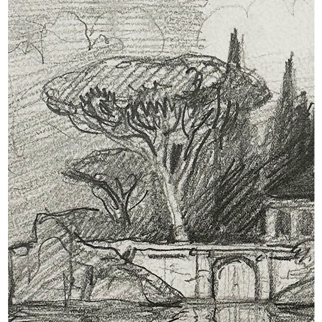 This small antique graphite drawing from early 1900's France, titled L'ile du Silence, is a beautifully realized rendering...