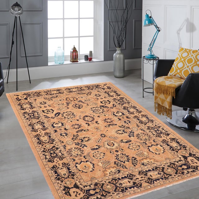 "Enhance the ambiance of your home with this magnificent Persian-influenced Turkish hand-knotted rug made by skilled...