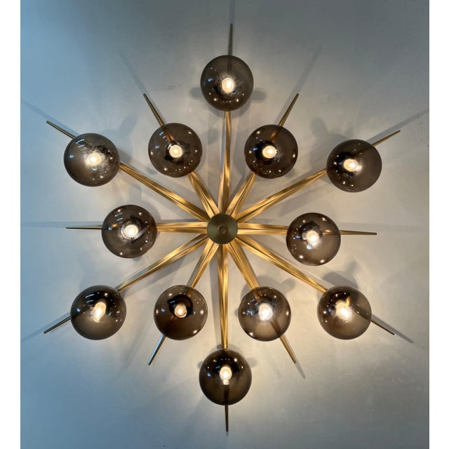21st Century Star Satin Brass Smoky Murano Flush Mount by Fabio LTD For Sale - Image 9 of 9