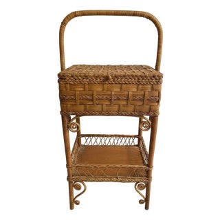 1900s Antique Heywood Brothers & Wakefield Co. Wicker Sewing Basket Stand For Sale
