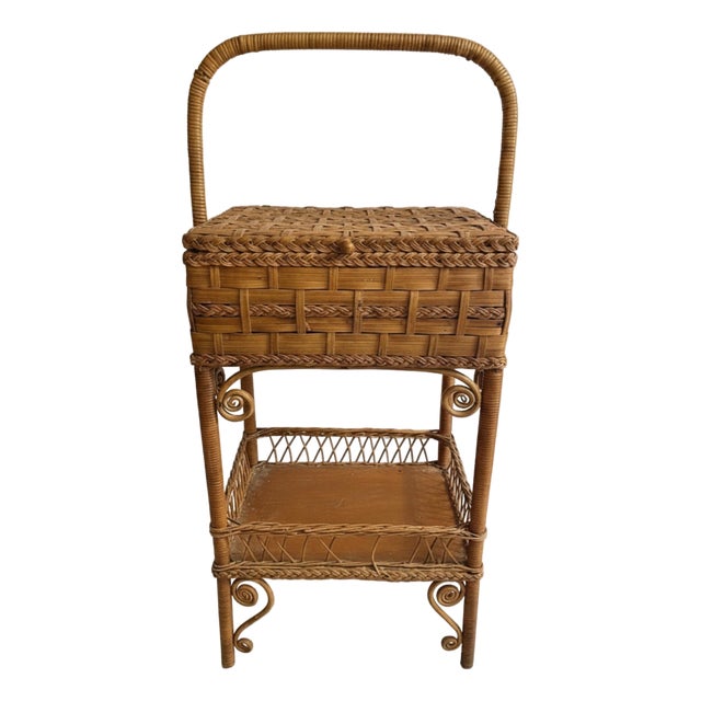 1900s Antique Heywood Brothers & Wakefield Co. Wicker Sewing Basket Stand For Sale