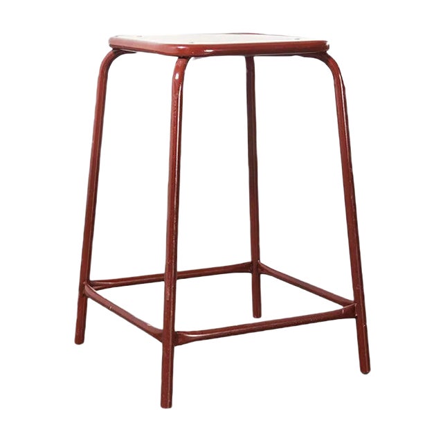 French Dark Red Laboratory Stool, 1970s For Sale