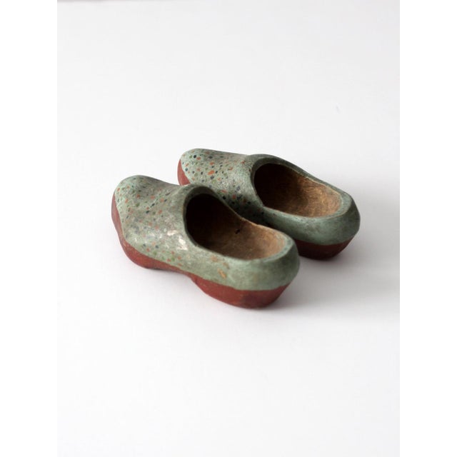 Blue Antique Hand Painted Children's Wooden Clogs For Sale - Image 8 of 9