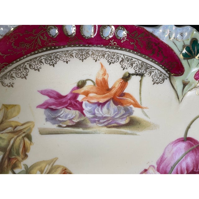 Cerise Rs Prussia Point and Clover Mold Celery Dish With Scattered Flowers Pattern and Opal Jewels For Sale - Image 8 of 12