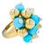 Blue Turquoise Diamonds Golden Spheres Balls Christmas Bells Motif 18k Gold Ring, Size 7 For Sale