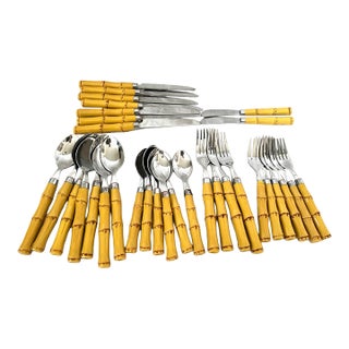 Vintage 32 Piece Faux Bamboo Flatware Set For Sale