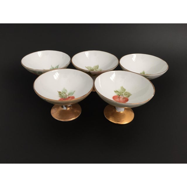 Art Deco Vintage Sherbets With Hand Painted Cherries - Set of 5 For Sale - Image 3 of 13