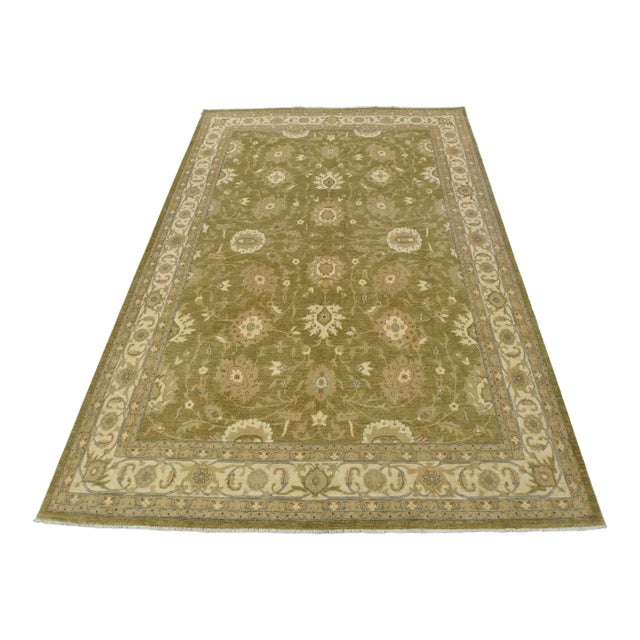 Ziegler Rug 10′ X 14’1” Green Wool Traditional Hand-Knotted Oriental Carpet For Sale