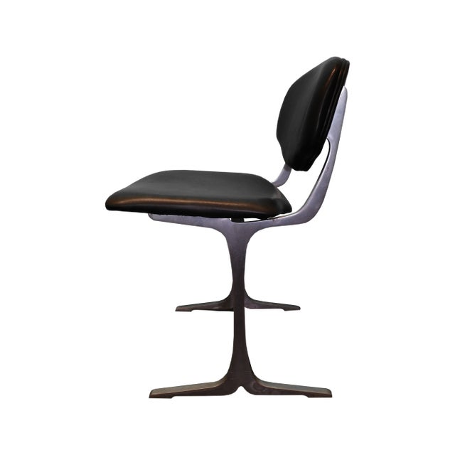 Mid-Century Modern 1950s Black Leather Backrest Seat For Sale - Image 3 of 4