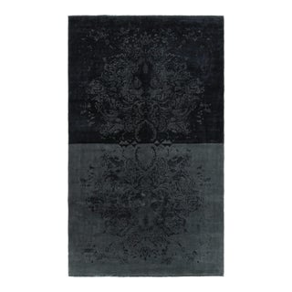 Rug & Kilim’s Modern Classics Rug in Black and Gray With Muted Floral Patterns For Sale