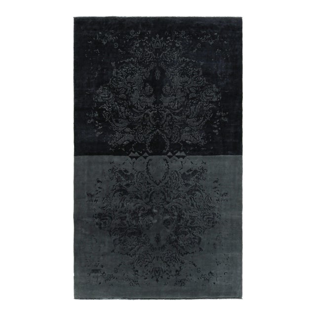 Rug & Kilim’s Modern Classics Rug in Black and Gray With Muted Floral Patterns For Sale