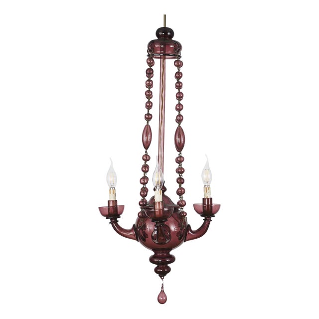 Venetian Amethyst Blown Glass Chandelier, 1900s For Sale