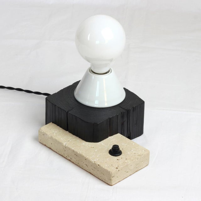 Black Block Lamp - Sculptural Barn Beam and Limestone Table Lamp by Gabor Gobi For Sale - Image 8 of 8
