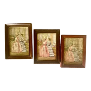 Godeys 1845 French Fashion Progress Embroidered Plates- Set of 3