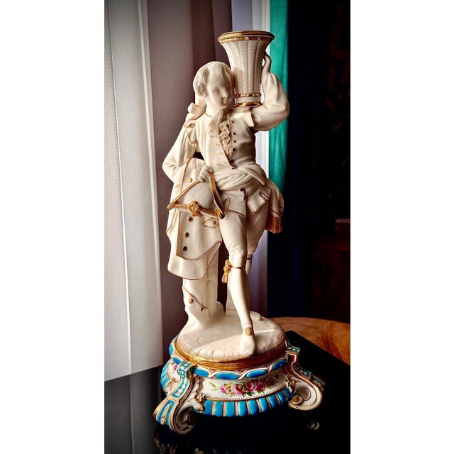 French Bisque Porcelain Figural Candlesticks, 19th Century, Set of 2 For Sale - Image 16 of 18