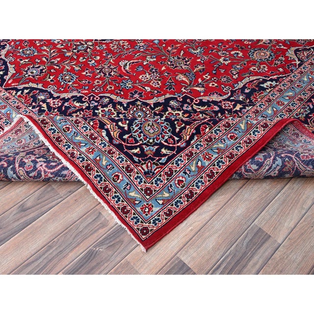 1960 9'6"x13'5" Portia Red Hand Knotted Vibrant Wool Vintage Persian Kashan Clean Rug For Sale - Image 10 of 12