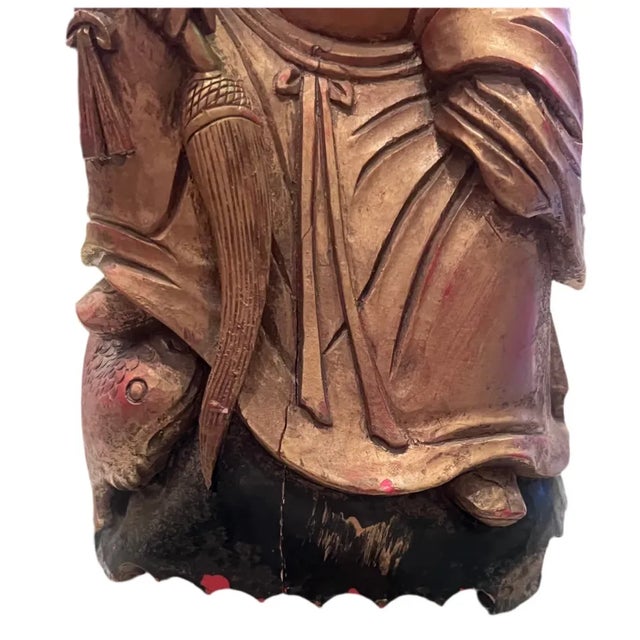 Chinese Antique Chinese Wood Hand Carved Monk Figurine For Sale - Image 3 of 6