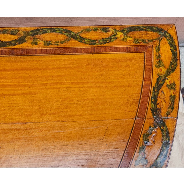 Late 18th Century Pair of George III Floral Wreath Painted Crossbanded Satinwood Demilune Card Tables For Sale - Image 10 of 18