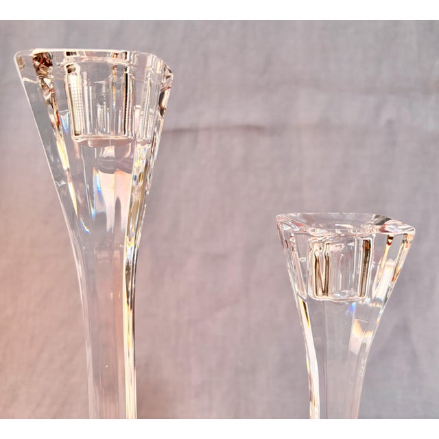 Contemporary Pair of Late 20th Century Crystal Arnolfo Di Cambio Candlesticks--"Polygon" by Designer Catya Castel For Sale - Image 3 of 7