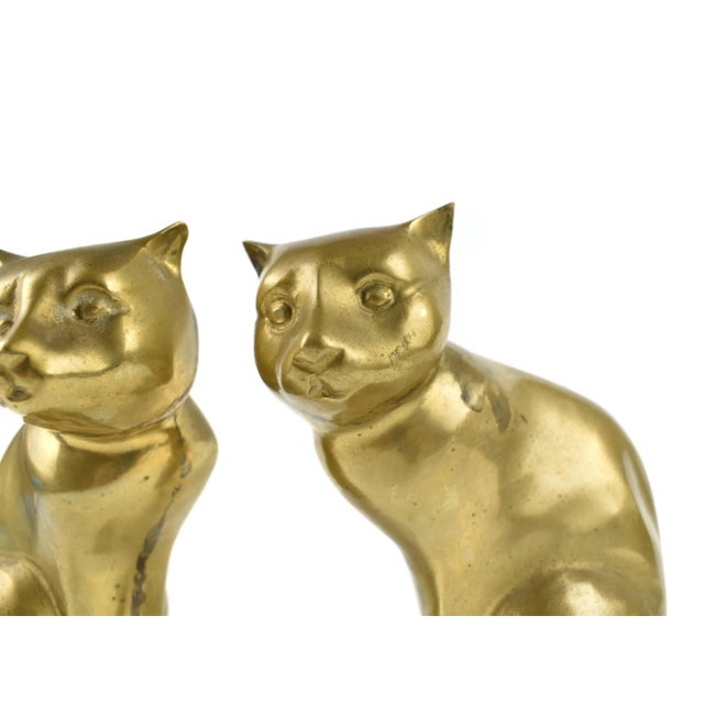 Brass Mid-Century Brass Sitting Cat Figurine Bookends - a Pair For Sale - Image 8 of 9