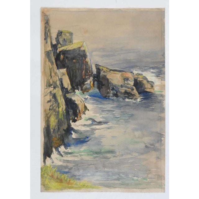 Antique circa 1900 watercolor on paper rocky seacoast cliffs. Unsigned. Unframed, age toning.