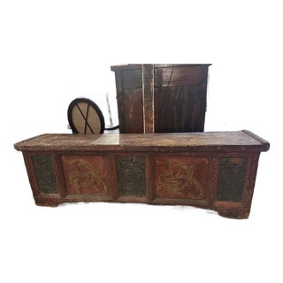 Very Early Hand Painted Italian Large Cassone Trunk With Original Hardware For Sale