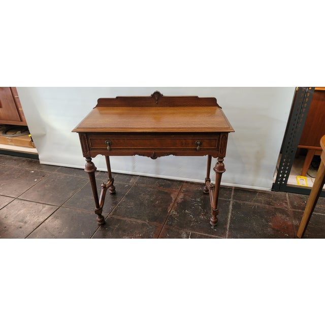 Antique 1880s Oak Desk With Drawer Quarter Sawn Grain For Sale - Image 12 of 12