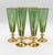 Set of 6 Murano-style hand-blown goblets in deep emerald glass, finished with 24k-style gold overlay on the stem, foot and...