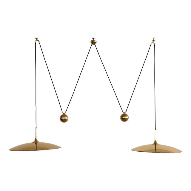 Onos 55 Double Pull Brass Pendant with Counter Weights by Florian Schulz, 1970s For Sale