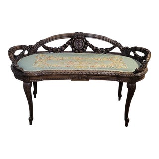 Antique French Louis XIV Style Kidney Shaped Carved Walnut Settee Bench For Sale