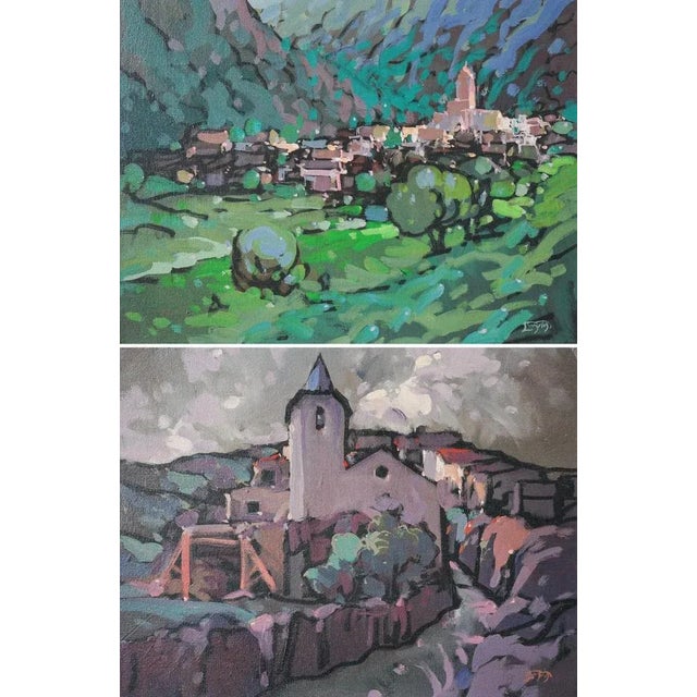 Llessui, Spain, 20th Century, Oil on Canvas Paintings, Framed, Set of 2 For Sale - Image 3 of 13