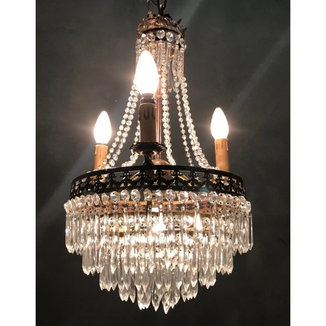 Vintage Crystal Beaded Chandelier, 1940s For Sale - Image 3 of 10