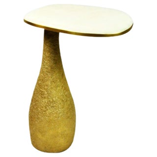 Side Table with White Rock Crystal and Brass Top by François-Xavier Turrou for Ginger Brown For Sale