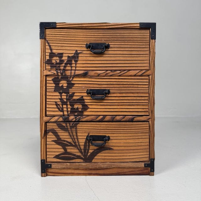 Vintage Japanese Sugi Drawer Cabinet with Floral Decor, 1980s For Sale - Image 10 of 10