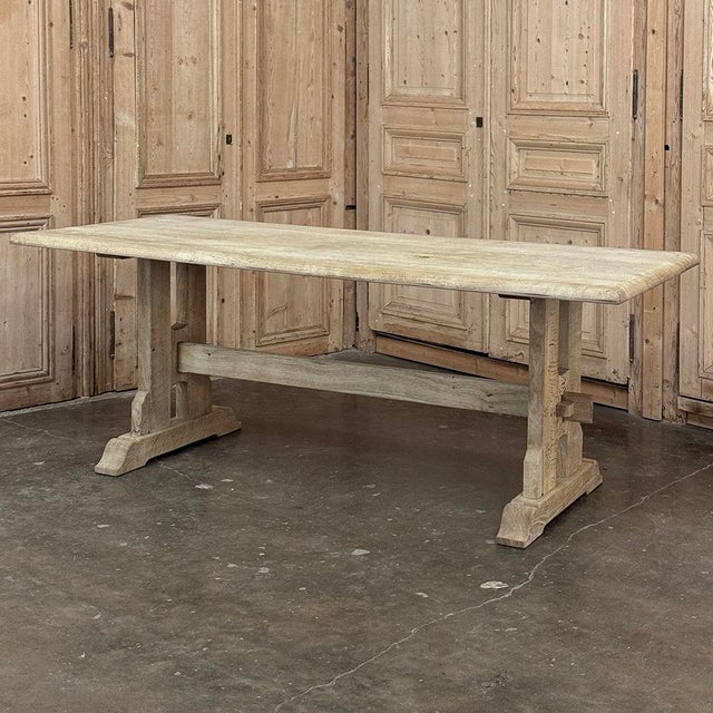 Rustic European Vintage Rustic European Stripped Oak Trestle Dining Table For Sale - Image 3 of 16
