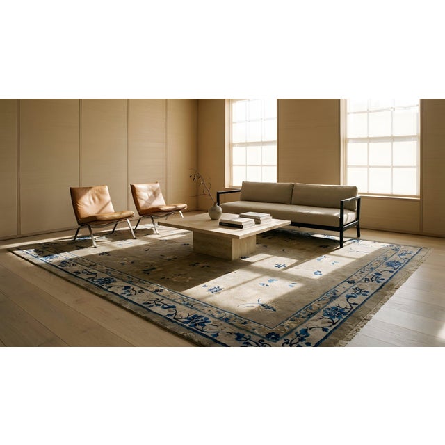 Lovely Mini Detail Aysimmetric Pattern in a Sand Background Color Antique Chinese Peking Rug For Sale - Image 10 of 12