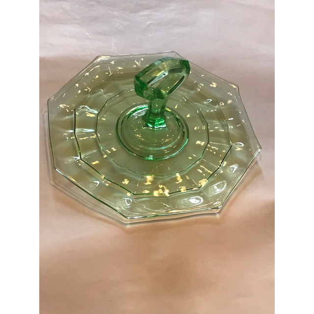 Vintage Green Glass Handled Serving Tray Chairish