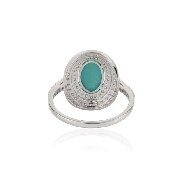 Early 18th Century 1.51ct Cabochon Turquoise & Diamond 14k Gold Ring Size 4 For Sale - Image 9 of 16