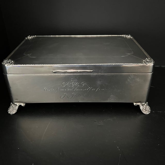 Antique British Solid Silver, Cedar Lined ,Hinged Top Cigarette Box For Sale - Image 13 of 16