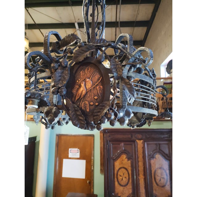 French 19th Century French Forged Iron Music Hall Chandelier From a Provençal Castle, Seven Lights For Sale - Image 3 of 8