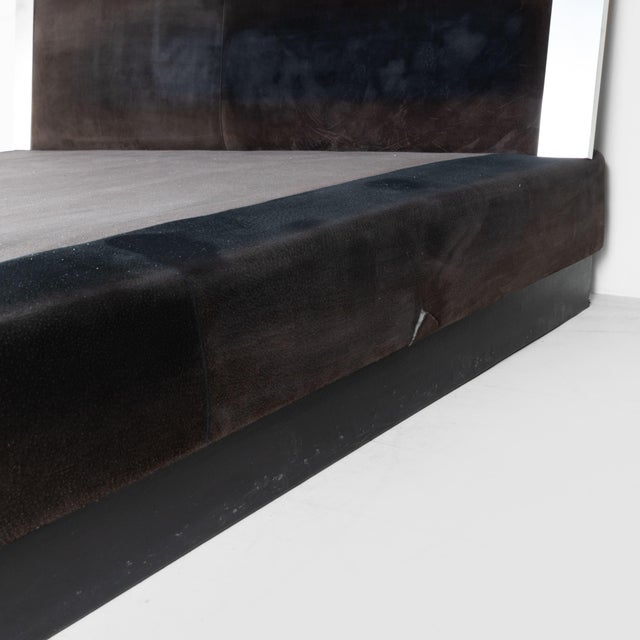 Bed in Inox and Suede, 1970, in Worn conditions. Designed 1970 to 1979