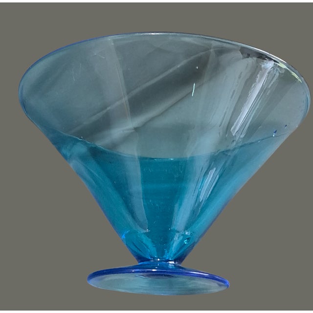 Vintage Mid-Century Modern Blue Glass Attributed Blenko Compote Pedestal Vase For Sale - Image 4 of 6