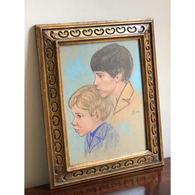 Portraiture 1972 Original Pastel Portrait of Two Brothers, Framed For Sale - Image 3 of 8