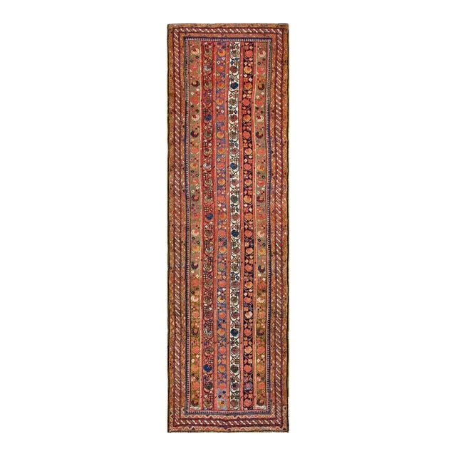 1900s Multicolor Geometric Handknotted Antique Persian Kurdish Runner Rug '5" X 11'8" Wool Carpet For Sale