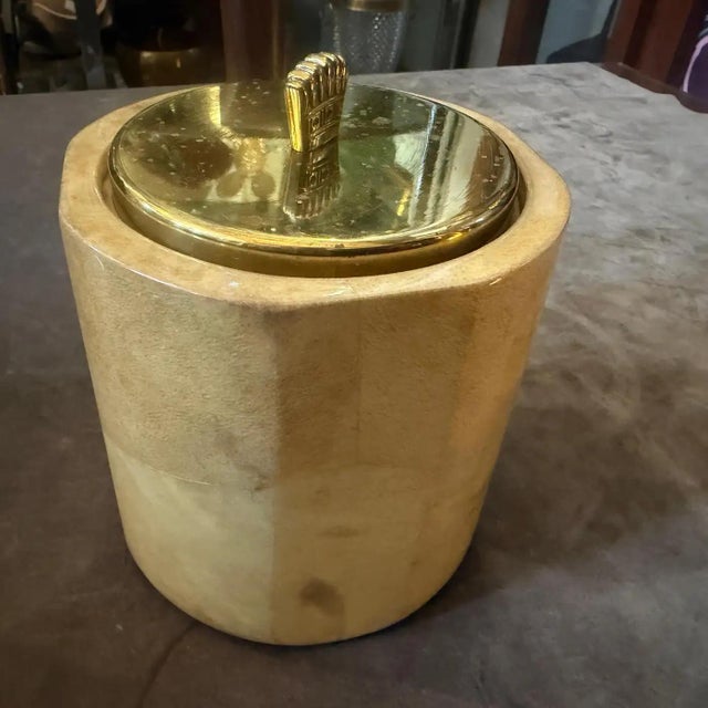 Macabo 1950s Aldo Tura Mid-Century Modern Goatskin and Brass Ice Bucket For Sale - Image 4 of 11